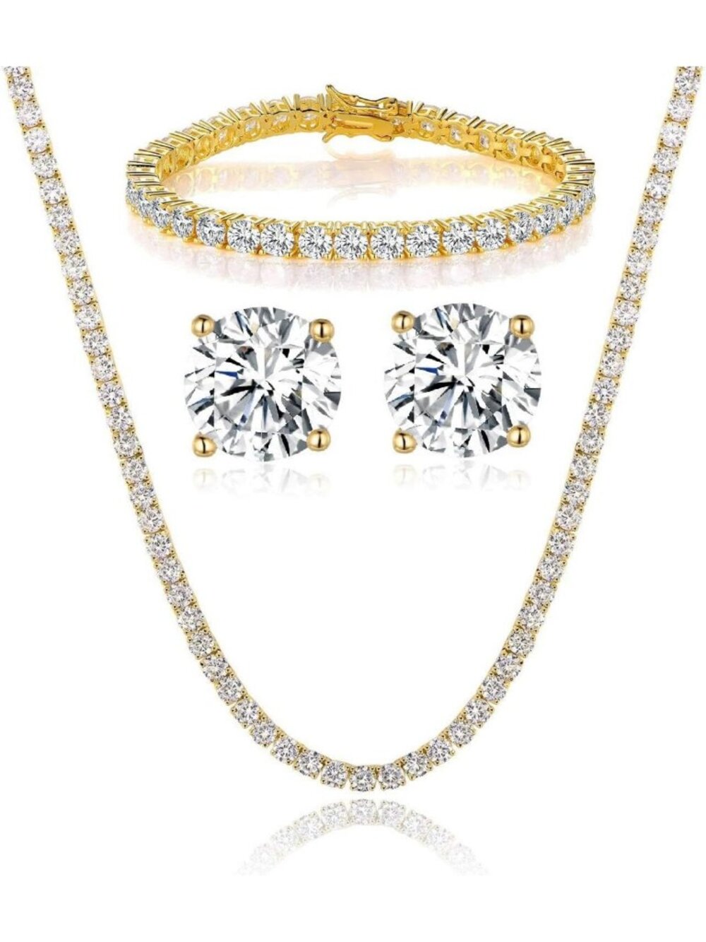 Elegant 18K Gold Plated Wedding Jewelry Set - Tennis Necklace, Bracelet